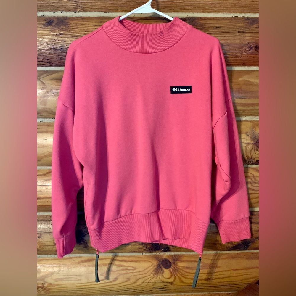 Columbia Lodge Pink Heavyweight Crewneck Sweatshirt with Side Zip Detail Small - Picture 2 of 9